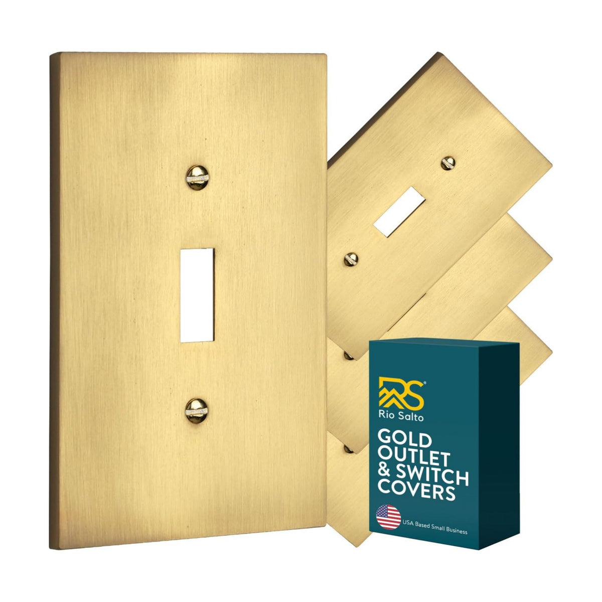 Rio Salto Toggle Light Switch Cover Plate Single Flip Switch Brushed Gold Metal 1-Gang Outlet Covers Wall Plates —