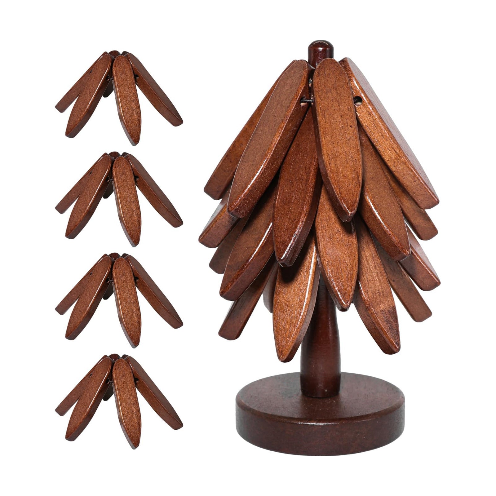 Stand / Wooden Tree Coasters Set / Walnut / Black