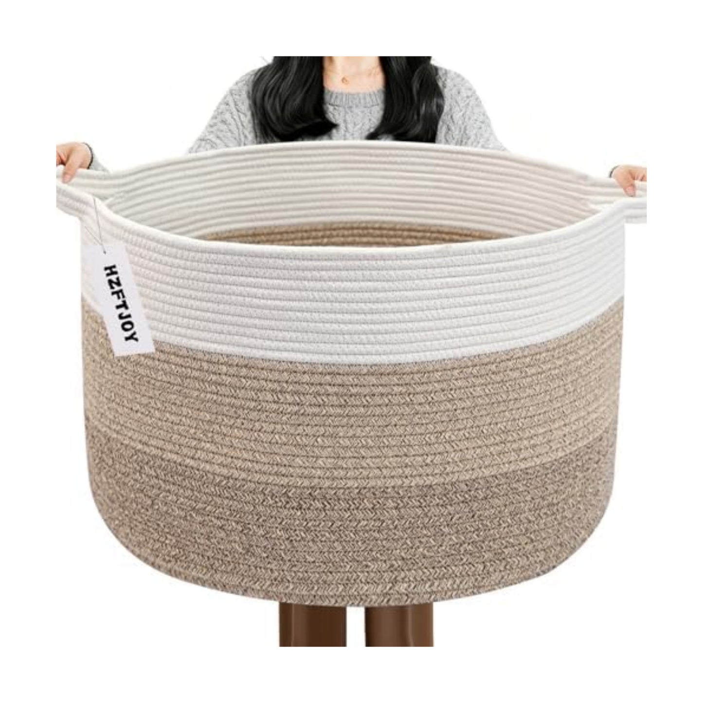 90L Extra Large Blanket Basket,Woven Rope Laundry Basket-Mix Brown