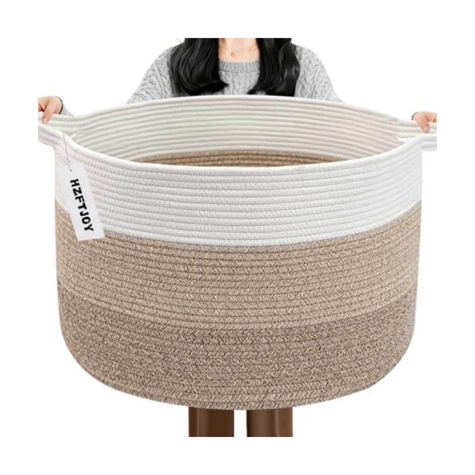 90L Extra Large Blanket Basket,Woven Rope Laundry Basket-Mix Brown