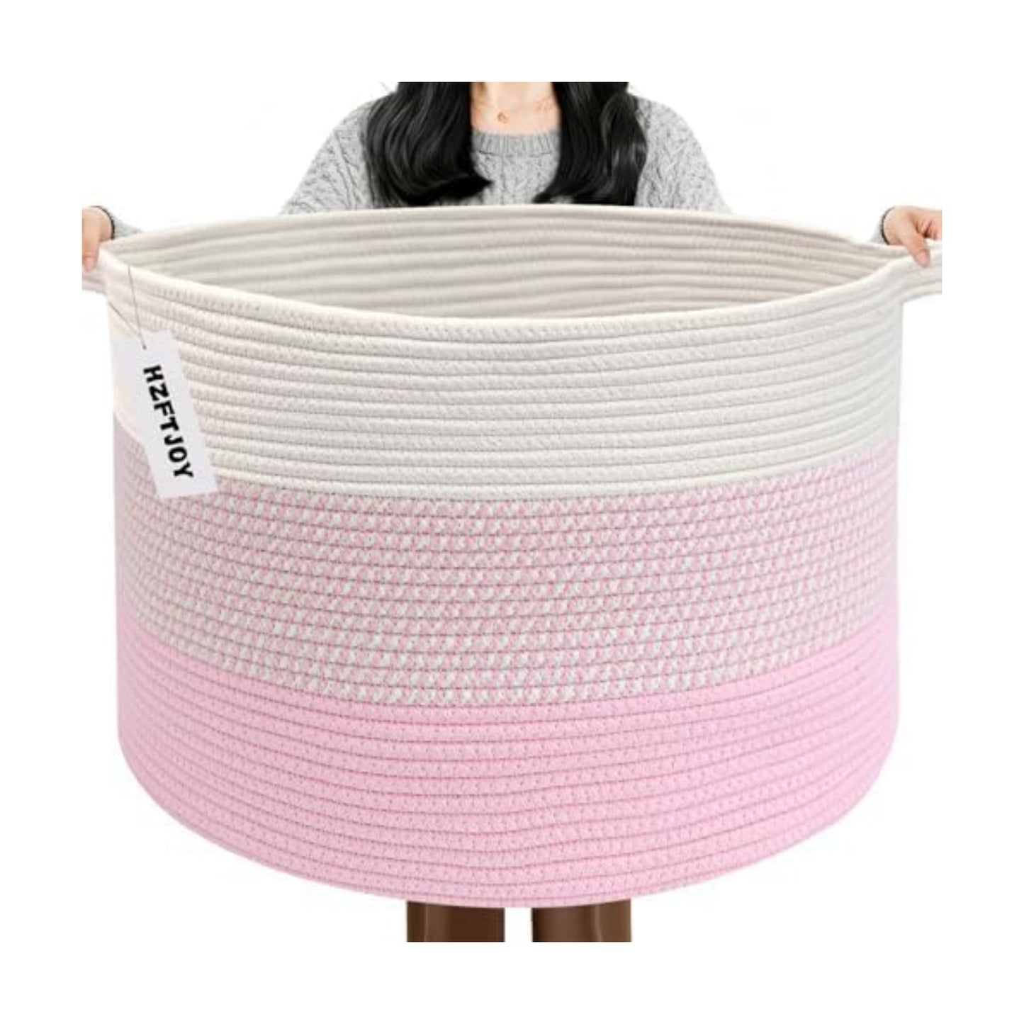 115L Extra Large Blanket Basket,Woven Laundry Basket-Mixed Pink