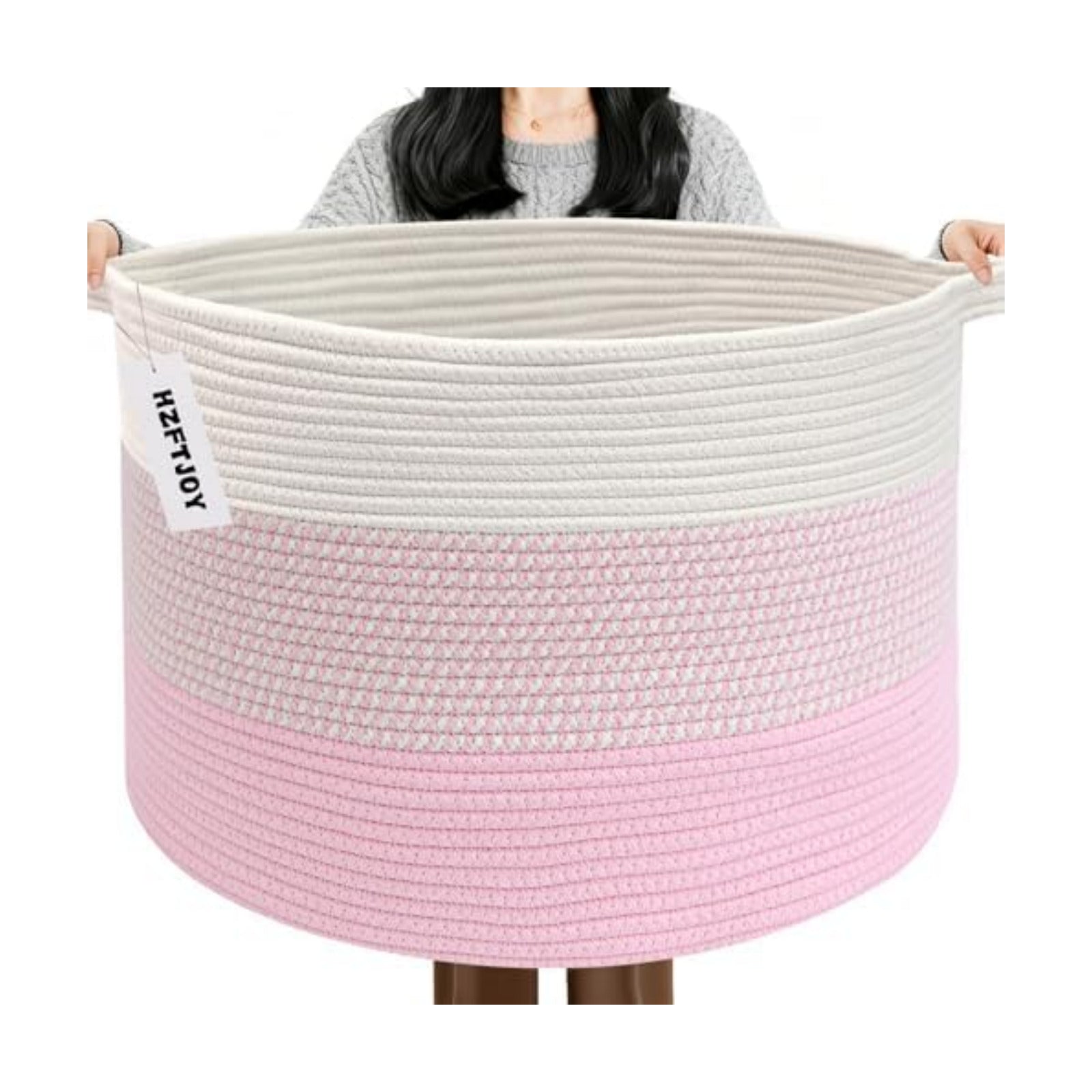 115L Extra Large Blanket Basket,Woven Laundry Basket-Mixed Pink