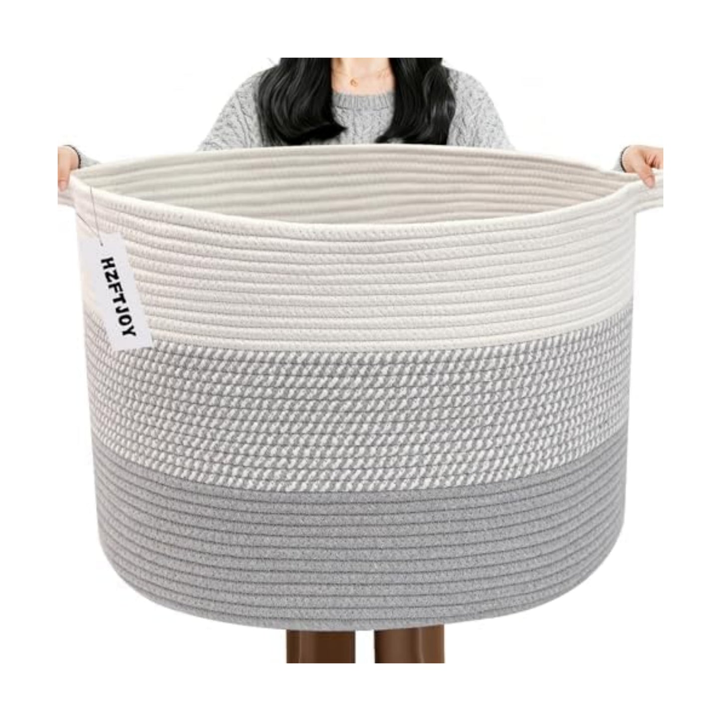 90L Extra Large Blanket Basket,Woven Rope Laundry Basket-Grey