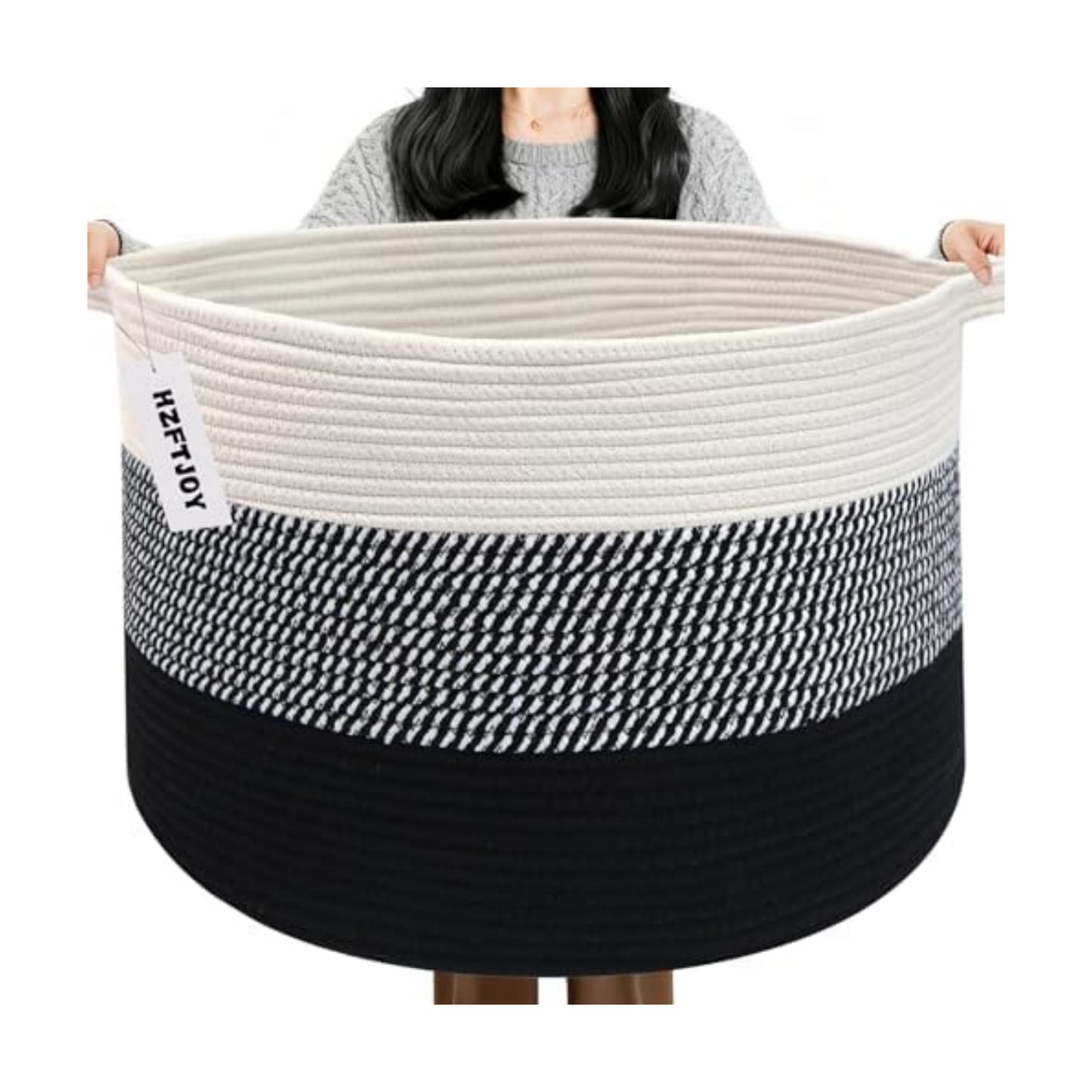 115L Extra Large Blanket Basket,Woven Laundry Basket-Mixed Black