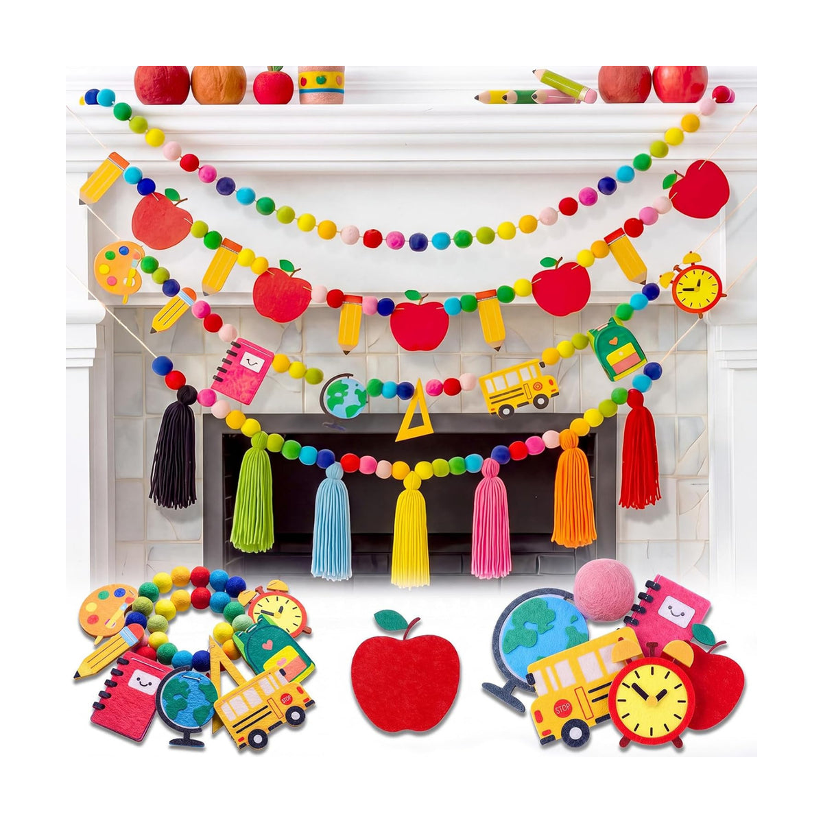 Rattanview 4 Pcs Back to School Classroom Garland First Day of School Decor