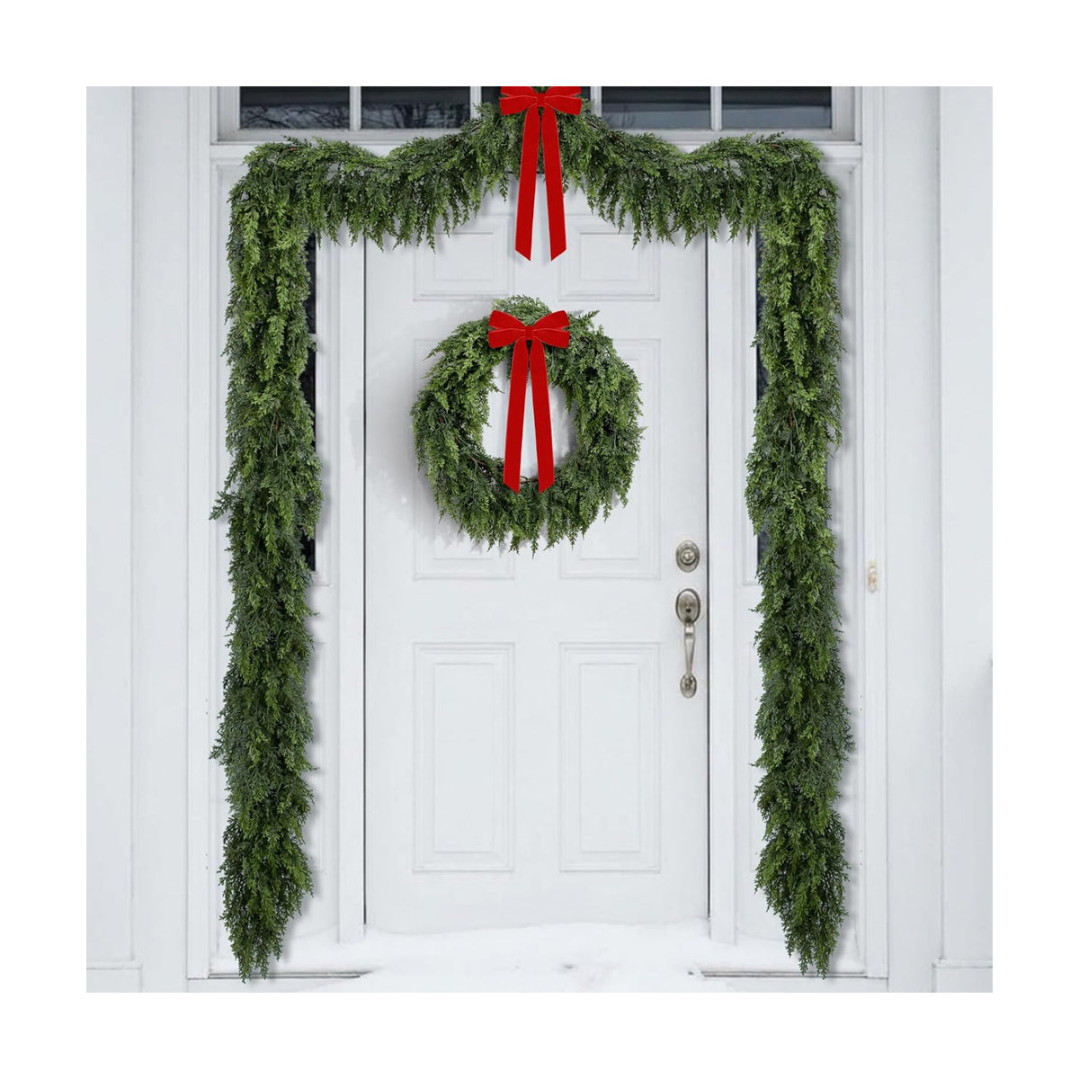 4 Pcs Double Color Christmas Norfolk Pine Garlands for Mantle Fireplace | 6 Ft Real Touch Artificial Cedar Garland