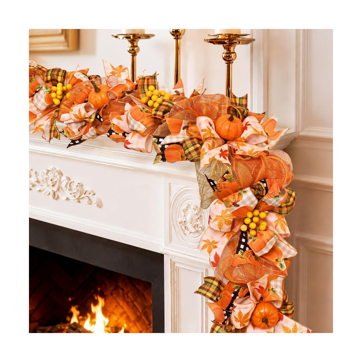 Waipfaru 6 FT Fall Garland for Mantel, Autumn Garland with Pumpkin Ribbon & Berries, Thanksgiving Vine for Table Centerpiece, Fall Party Decor for Fireplace & Modern Farmhouse