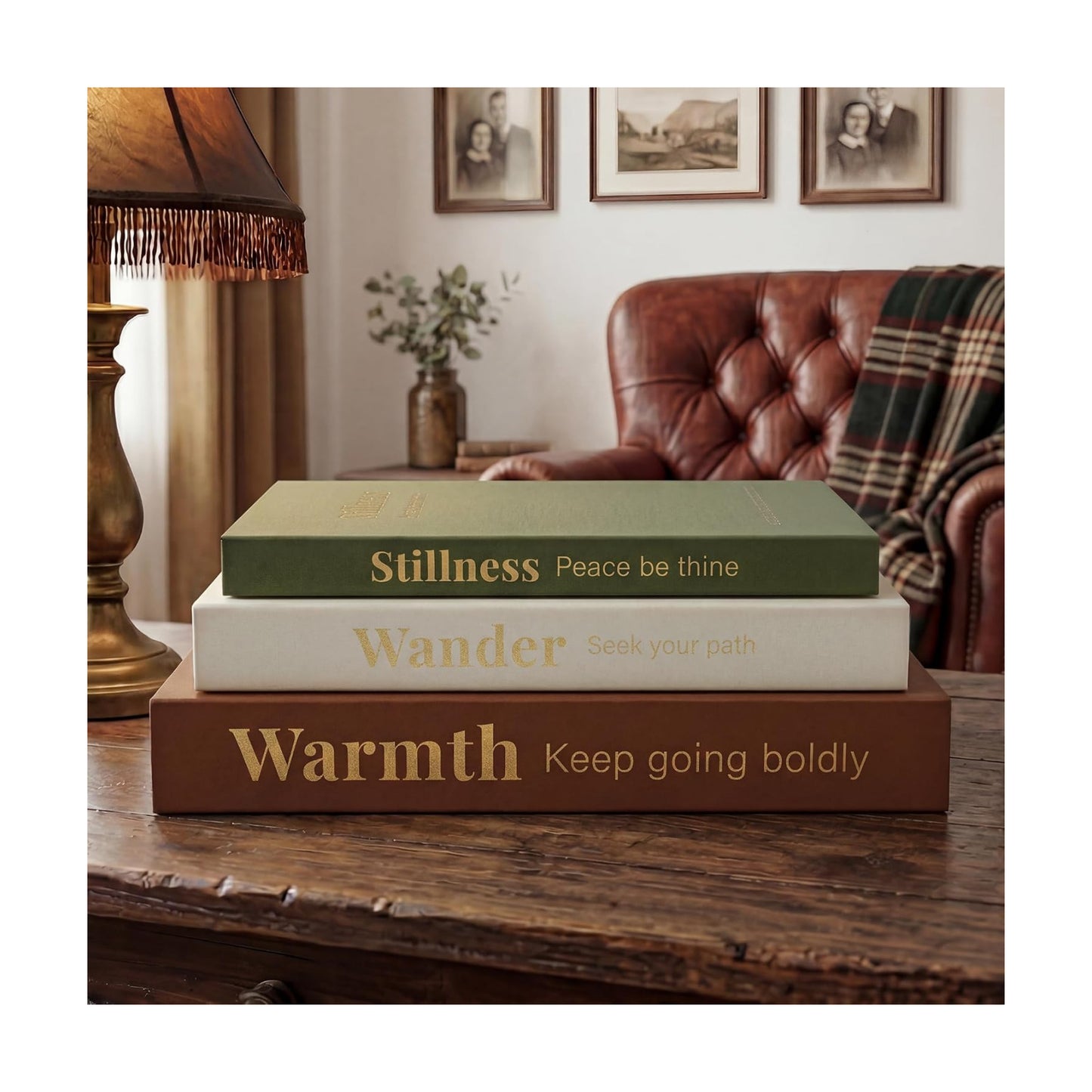 Faux Books / Linen Fake Book Box / Vintage Caramel-beige-olive / Set of 3