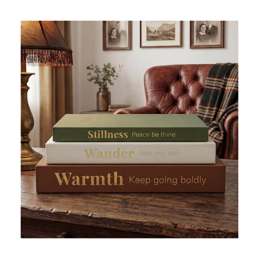 Faux Books / Linen Fake Book Box / Vintage Caramel-beige-olive / Set of 3