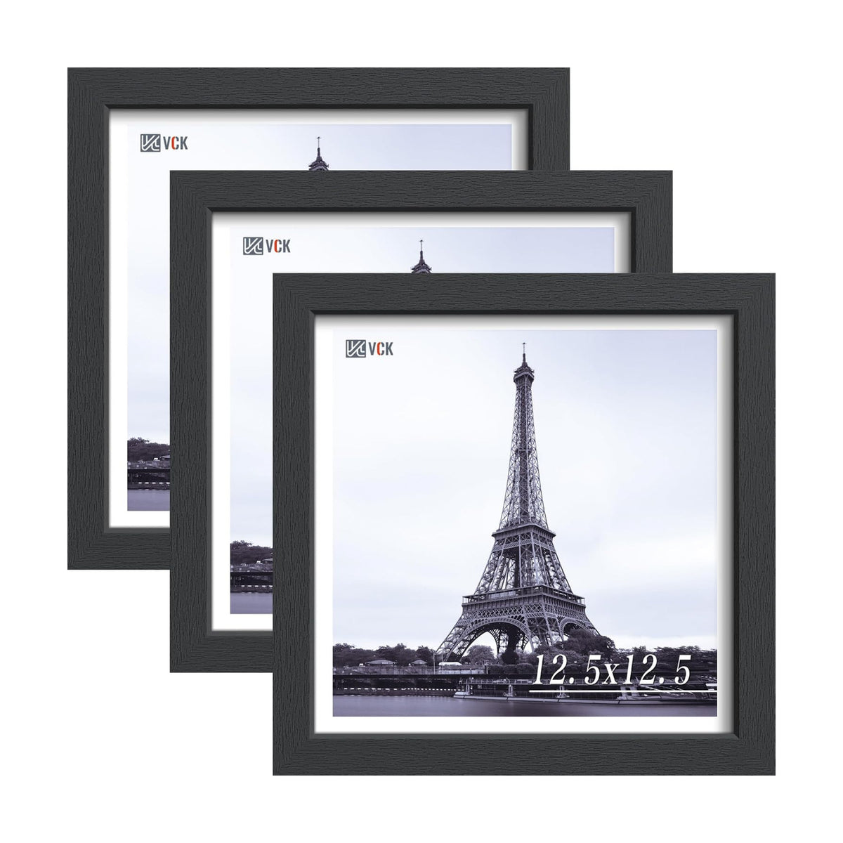 VCK 12.5x12.5 Vinyl Frame 3 Pack, Black Wood 12.5 x 12.5 Record Frames for Wall Mount Album Cover Frames