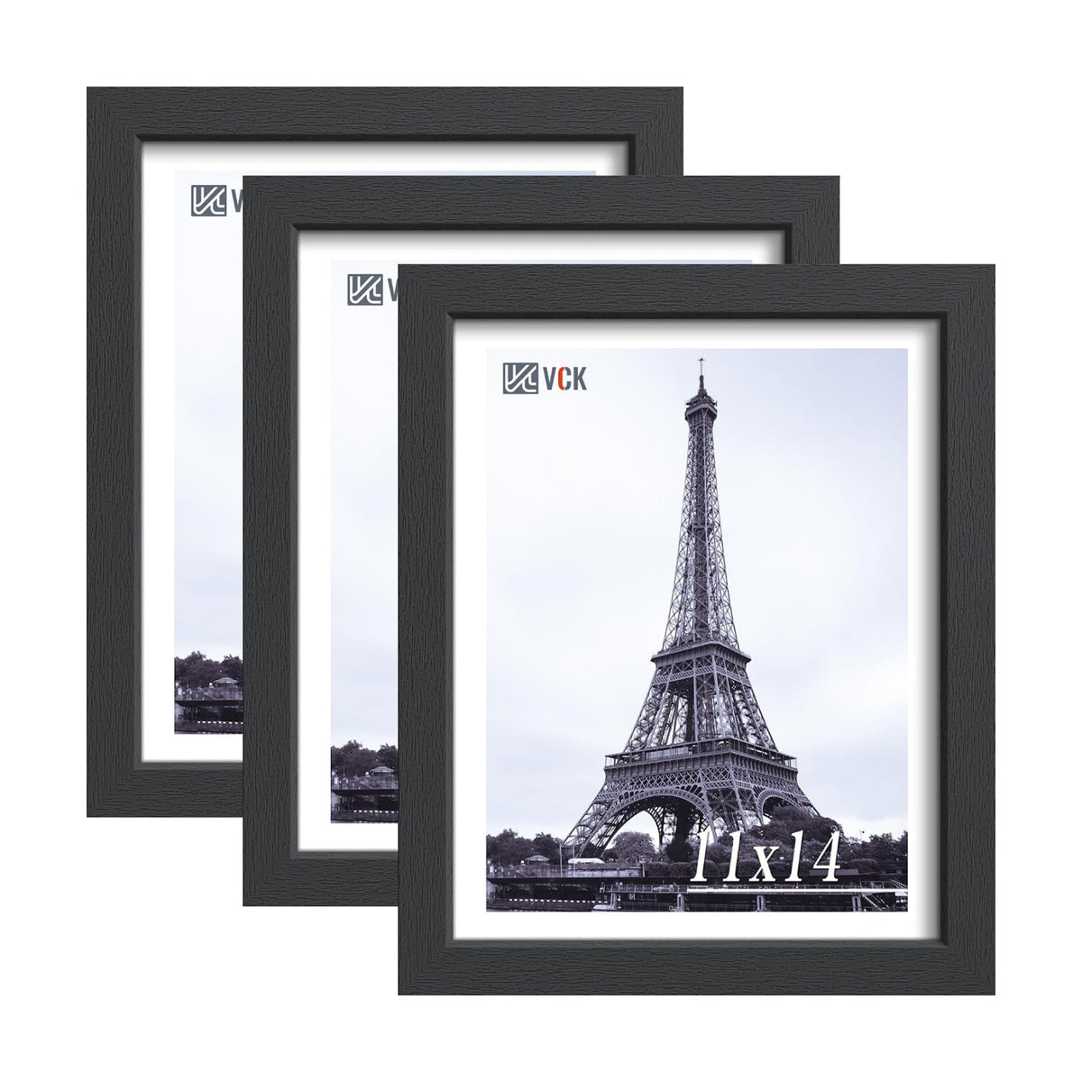 VCK 11x14 Picture Frames - Black High-End Wood Wide Border Poster Frame, Multi-Directional Display Family Photos