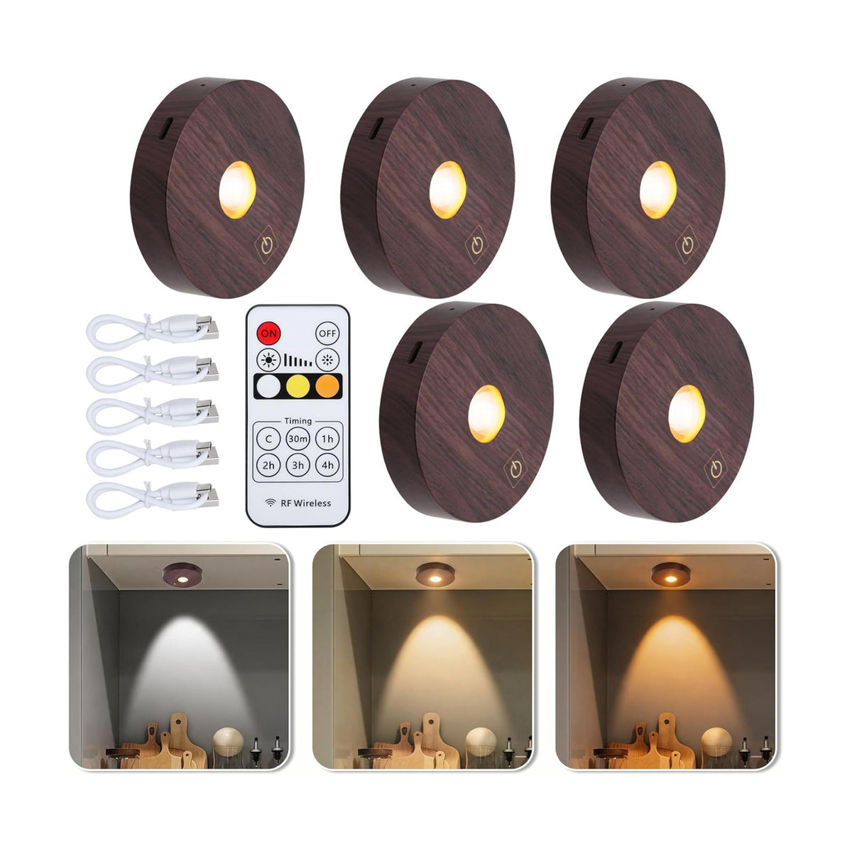 Rechargeable Puck Lights, 3 Color Temp & Dimmable Under Cabinet Lighting wireless, Magnetic Battery Operated Under