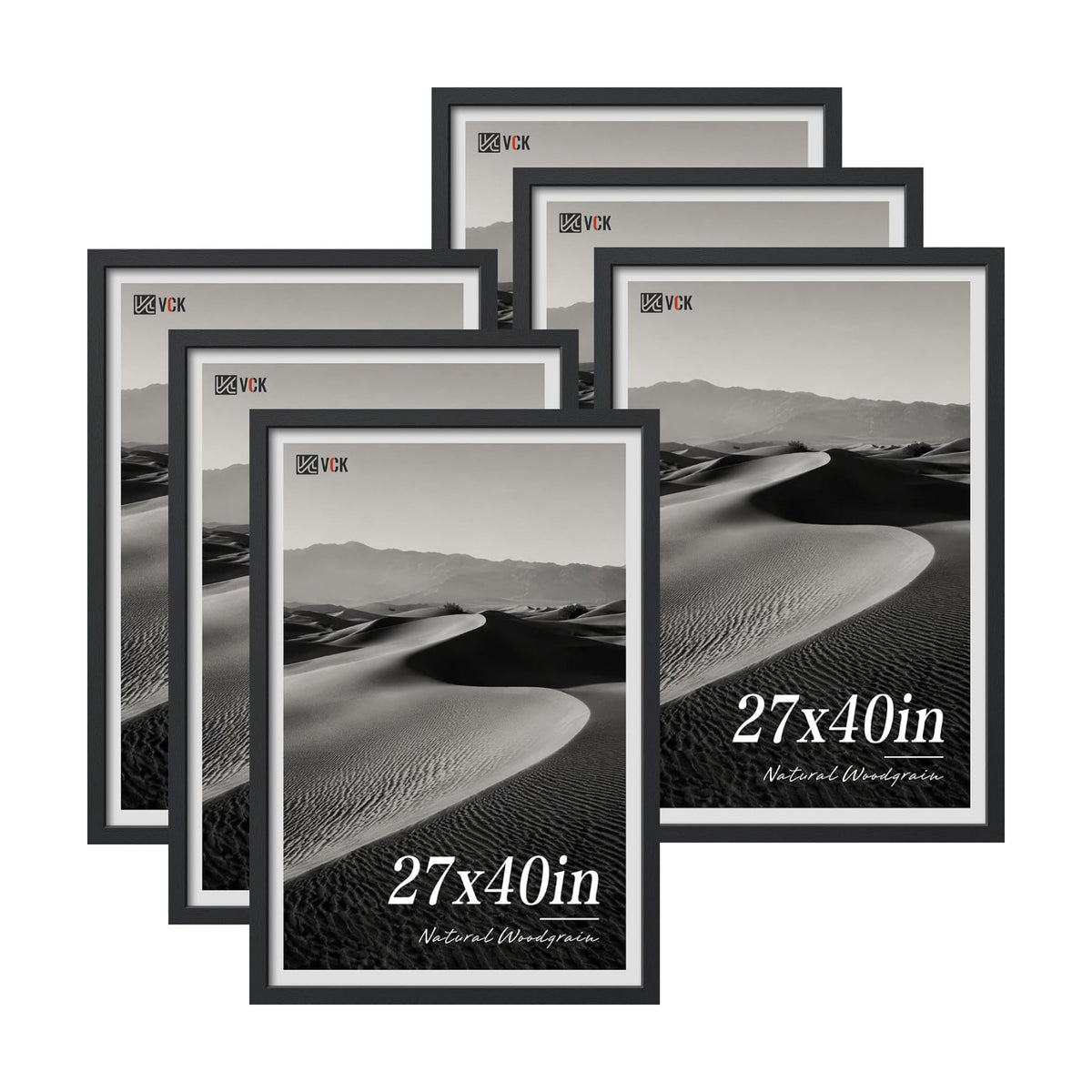 VCK 27x40 Poster Frames Black - 6 Pack, Wide Border Wood Picture Frame, Multi-Directional Display Family Photos, Office