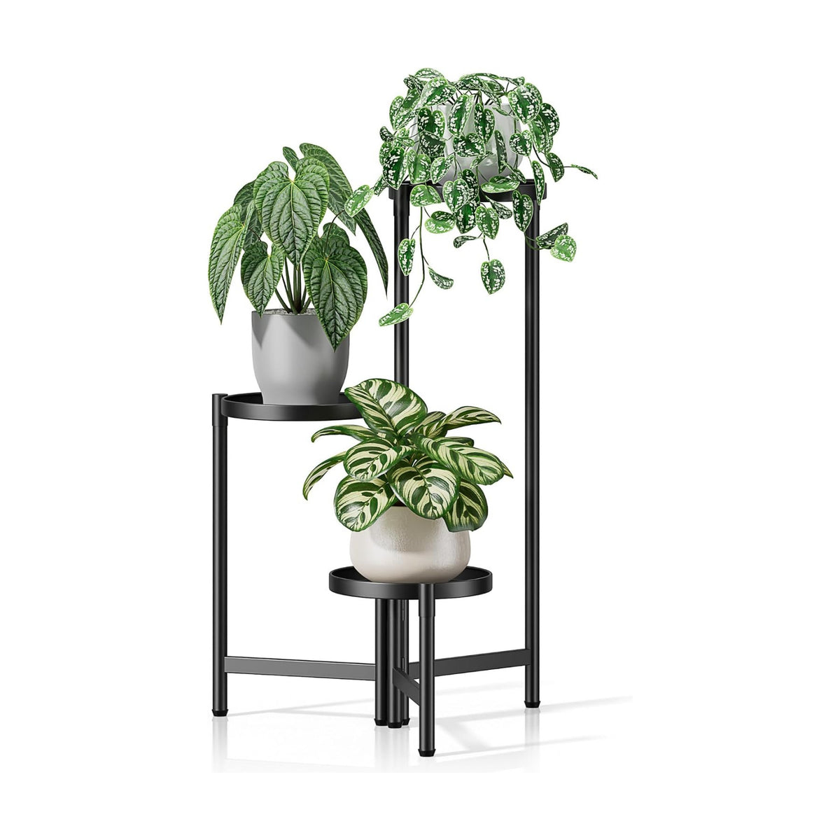 3 Tiered Plant Stand Indoor for Multiple Large Planter, Tall Heavy Duty Adjustable Folding Rack with Rustproof 7.9 Inch