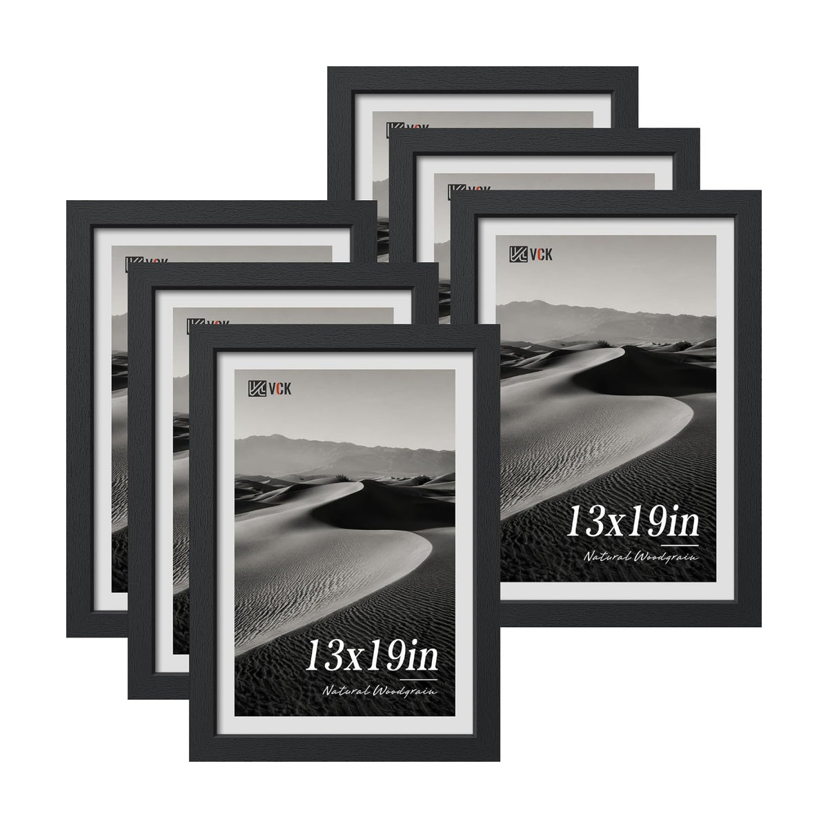 VCK 13x19 Picture Frames Black - 6 Pack, Wide Border Wood Poster Frame, Multi-Directional Display Family Photos, Office