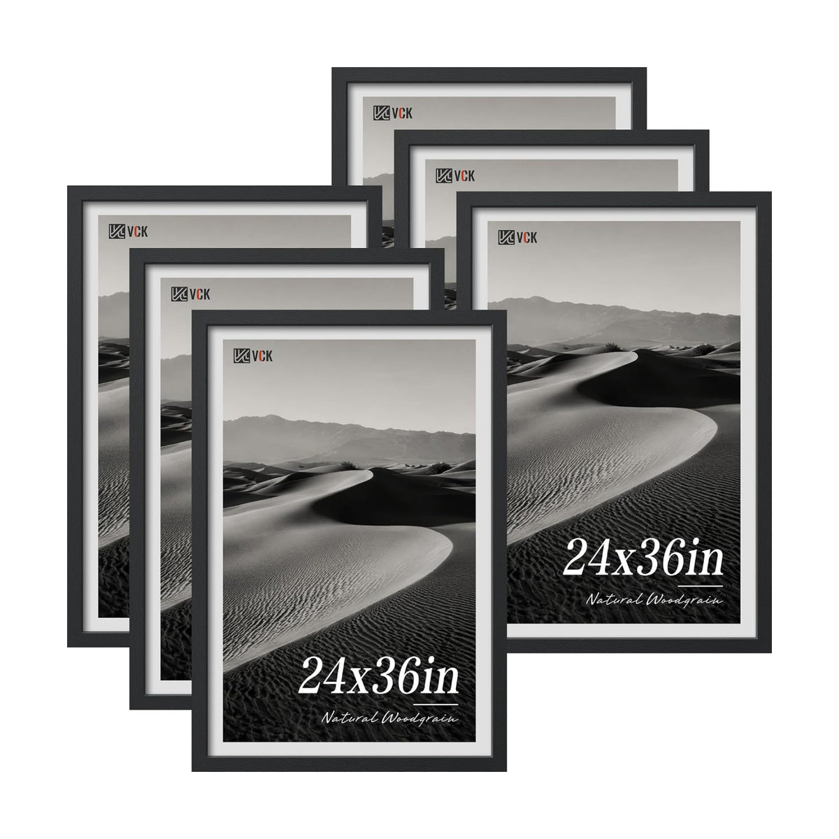 VCK 24x36 Poster Frames Black - 6 Pack, Wide Border Wood Picture Frame, Multi-Directional Display Family Photos, Office