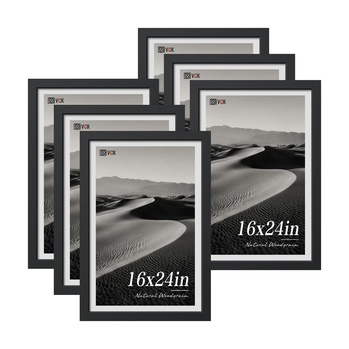 VCK 16x24 Poster Frames Black - 6 Pack, Wide Border Wood Picture Frame, Multi-Directional Display Family Photos, Office