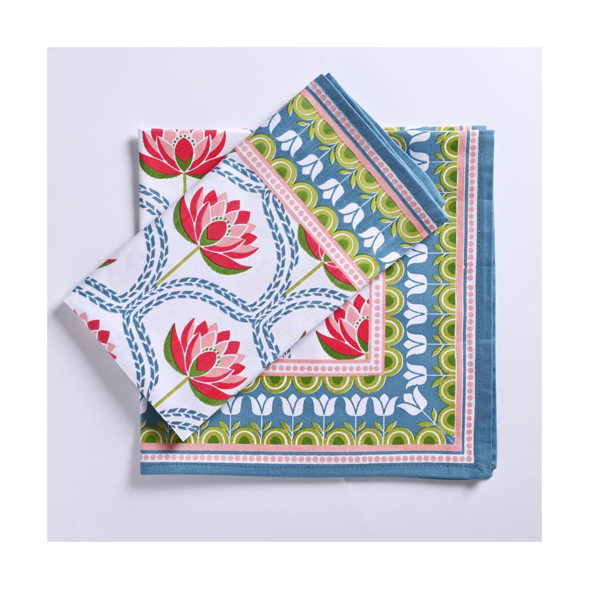 FINGERCRAFT Cloth Napkins Set of 12, 100% Cotton, 20x20 Inch, Lotus Bloom | Mitered corner, washable, soft, absorbent