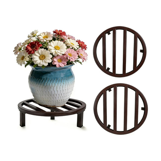 3 Pack 12 Inch Metal Plant Stands Outdoor Indoor Pot Riser,Coffee | 240 LBS Capacity,Short and Low-Profile,Rugged and