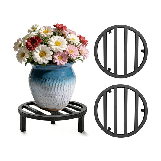 3 Pack 12 Inch Metal Plant Stands Outdoor Indoor Pot Riser,Black | 240 LBS Capacity,Short and Low-Profile,Rugged and