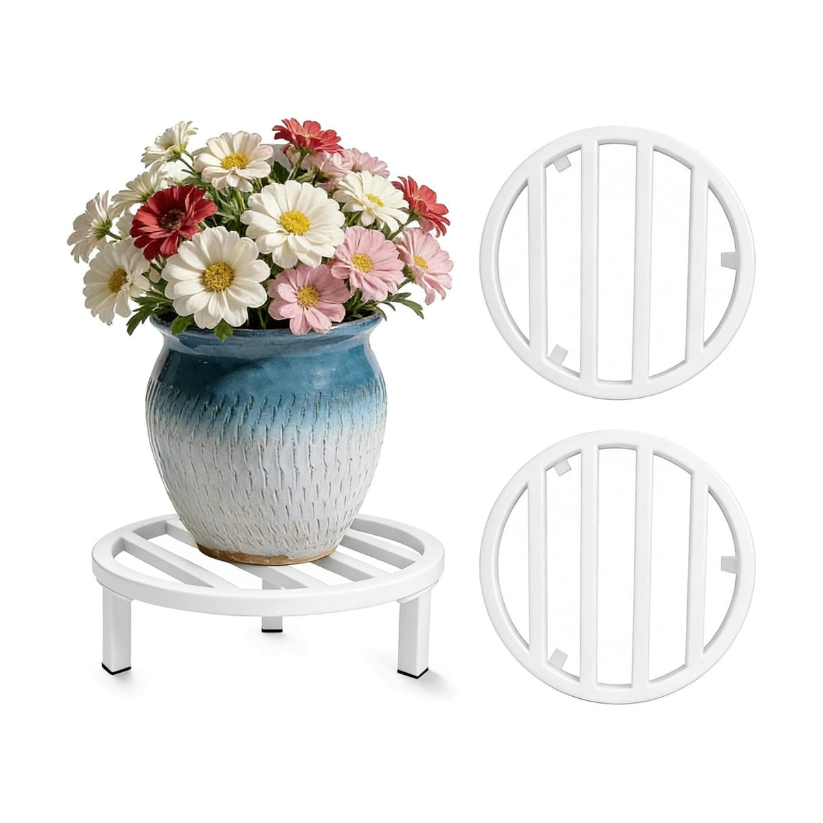 3 Pack 12 Inch Metal Plant Stands Outdoor Indoor Pot Riser,White | 240 LBS Capacity,Short and Low-Profile,Rugged and