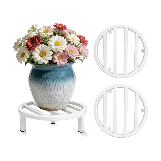 3 Pack 12 Inch Metal Plant Stands Outdoor Indoor Pot Riser,White | 240 LBS Capacity,Short and Low-Profile,Rugged and