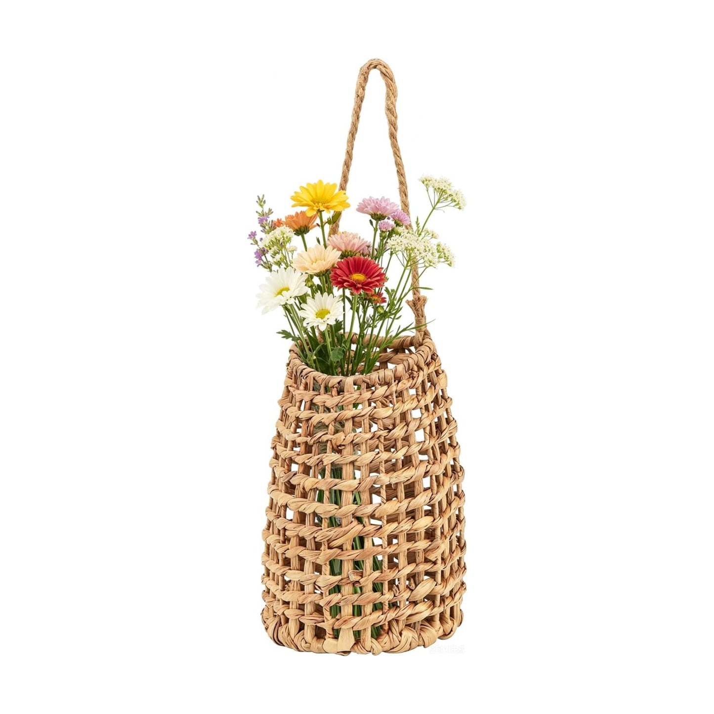 Flowers / Handwoven Water Hyacinth Hanging Basket / Natural