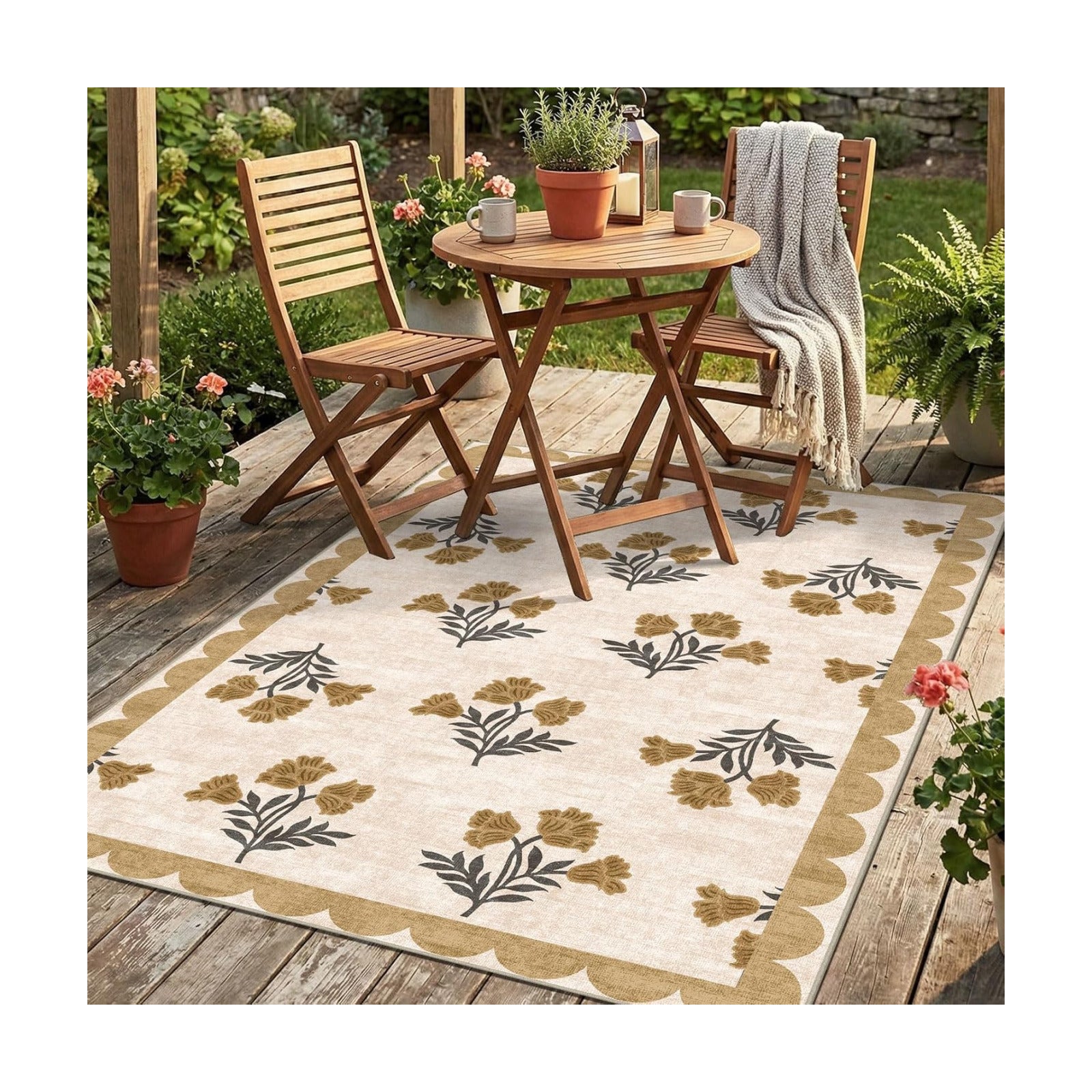 4x6 Covered Outdoor Patio Rug, Beige Washable Front Porch Entry Rug