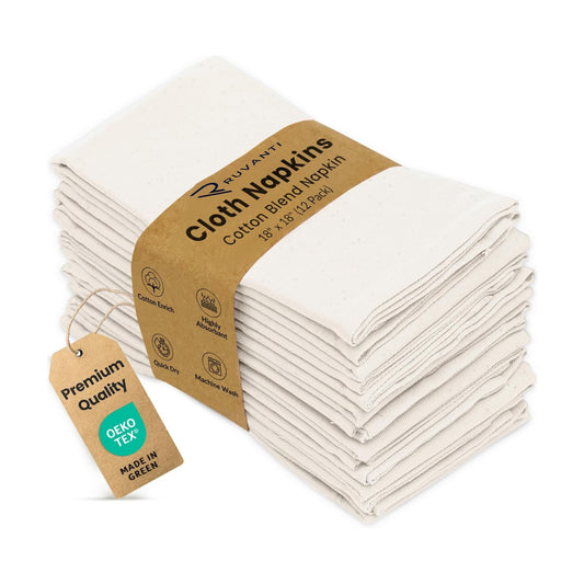Ruvanti Cloth Napkins Set of 12, Cotton Enrich 18”x18” - Natural