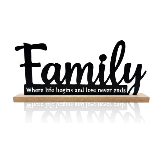 Metal Family Sign for Tabletop Decor / Black-family / 11.6 Inch