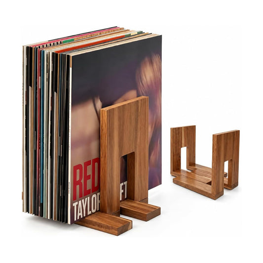 Solid Acacia Wood Vinyl Record Storage Rack, Adjustable Record Holder | Keeps 10-60 LPs upright for easy browsing, with
