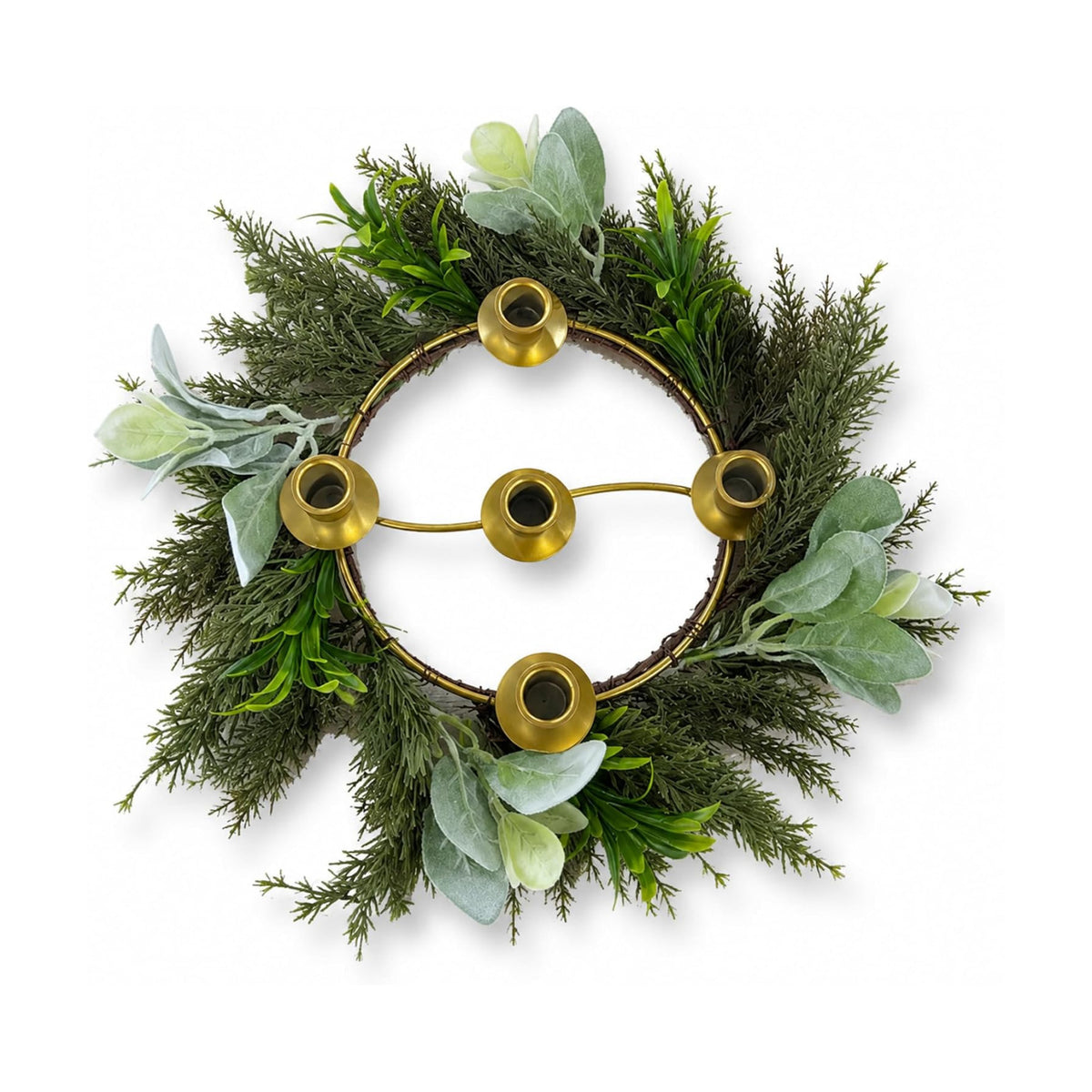 Yinder Pine Branches Wreath 14" 5-Hole Gold Centerpiece