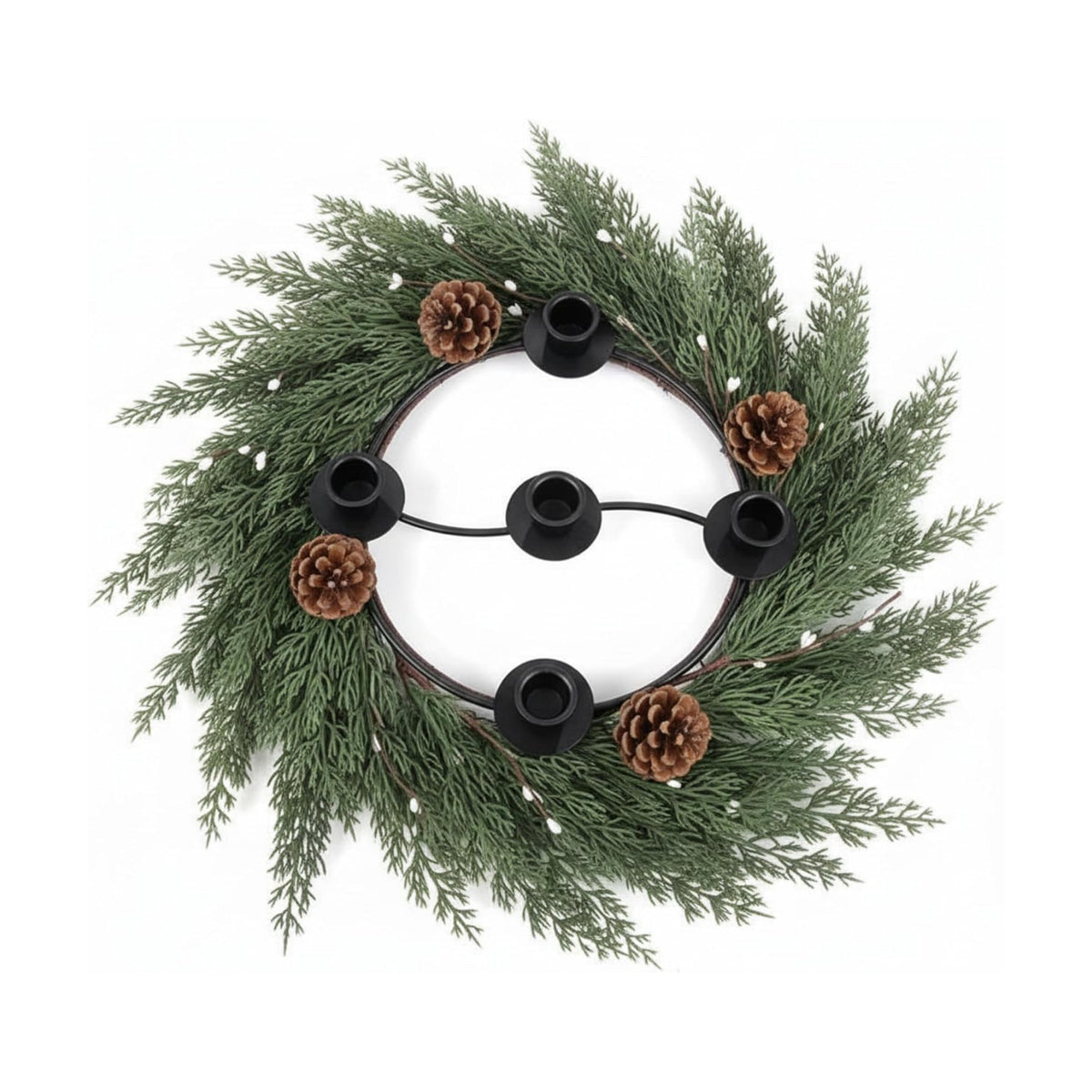 Yinder Cypress Leaves Wreath 14" 5-Hole Gold Centerpiece
