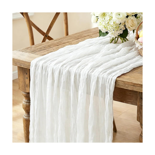 3Pcs Ivory White Table Runner, 10FT Rustic White Table Runner 35*120inch Boho Table Runners for Wedding Bridal Shower Baby Shower Table Centerpiece Decorations