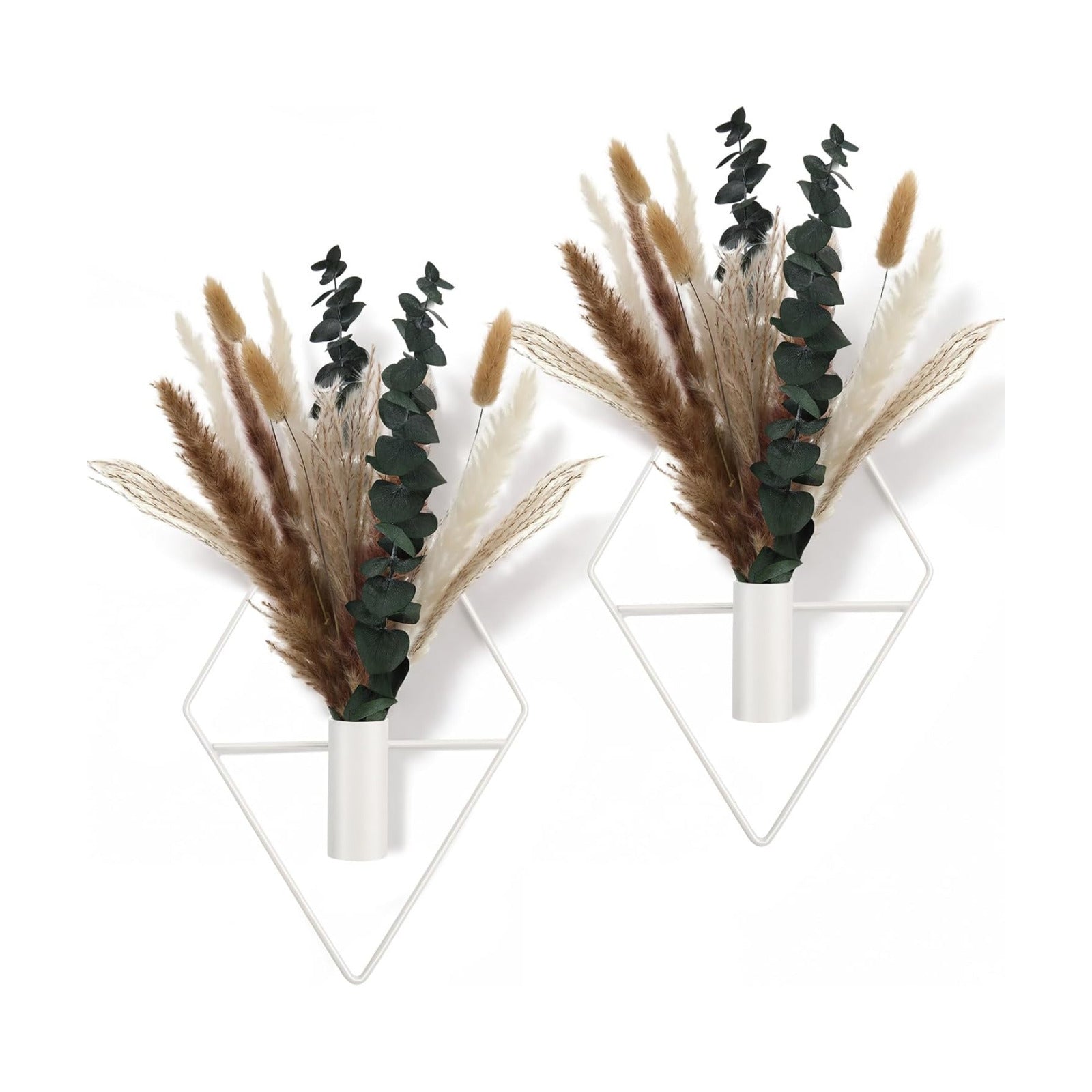 Jexine 2 Pcs Hanging Artificial Planters Wall Decor, White, Mixed Plants