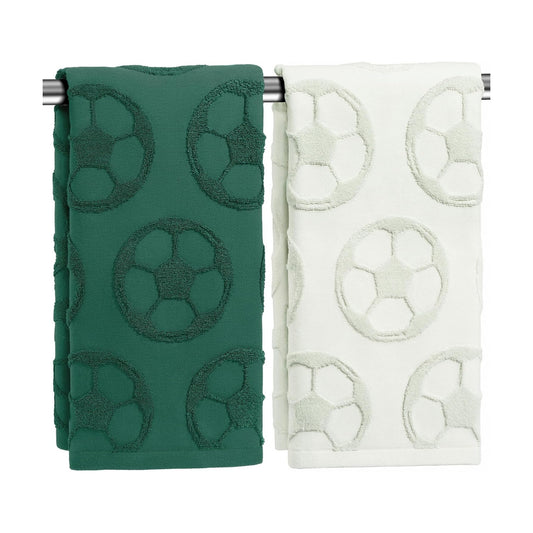 Green Soccer Hand Towel Cotton Decorative Set for Home/Kitchen/Bath