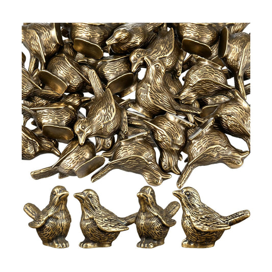 Mini Brass Color Figurines Small Sparrow Statue Mini Bird Tiny Metal Sparrows Vintage / Set of 50