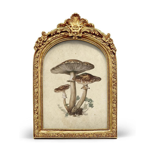 Vintage Arched Picture Frame Wall Art Decor / Mushroom / Gold