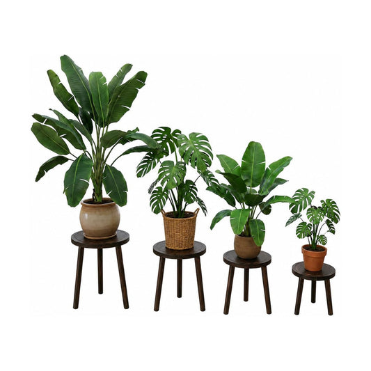 Amdermi 4-Pack Wood Plant Stands Indoor - Mid Century Modern Flower Pot Holder for 6-12 Inch Planters - Tall Wooden