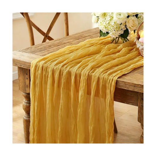 Yellow Cheesecloth Table Runner, 10FT Rustic Gold Boho Gauze Table Runner for Wedding Bridal Shower Baby Shower Birthday Tea Party Decorations