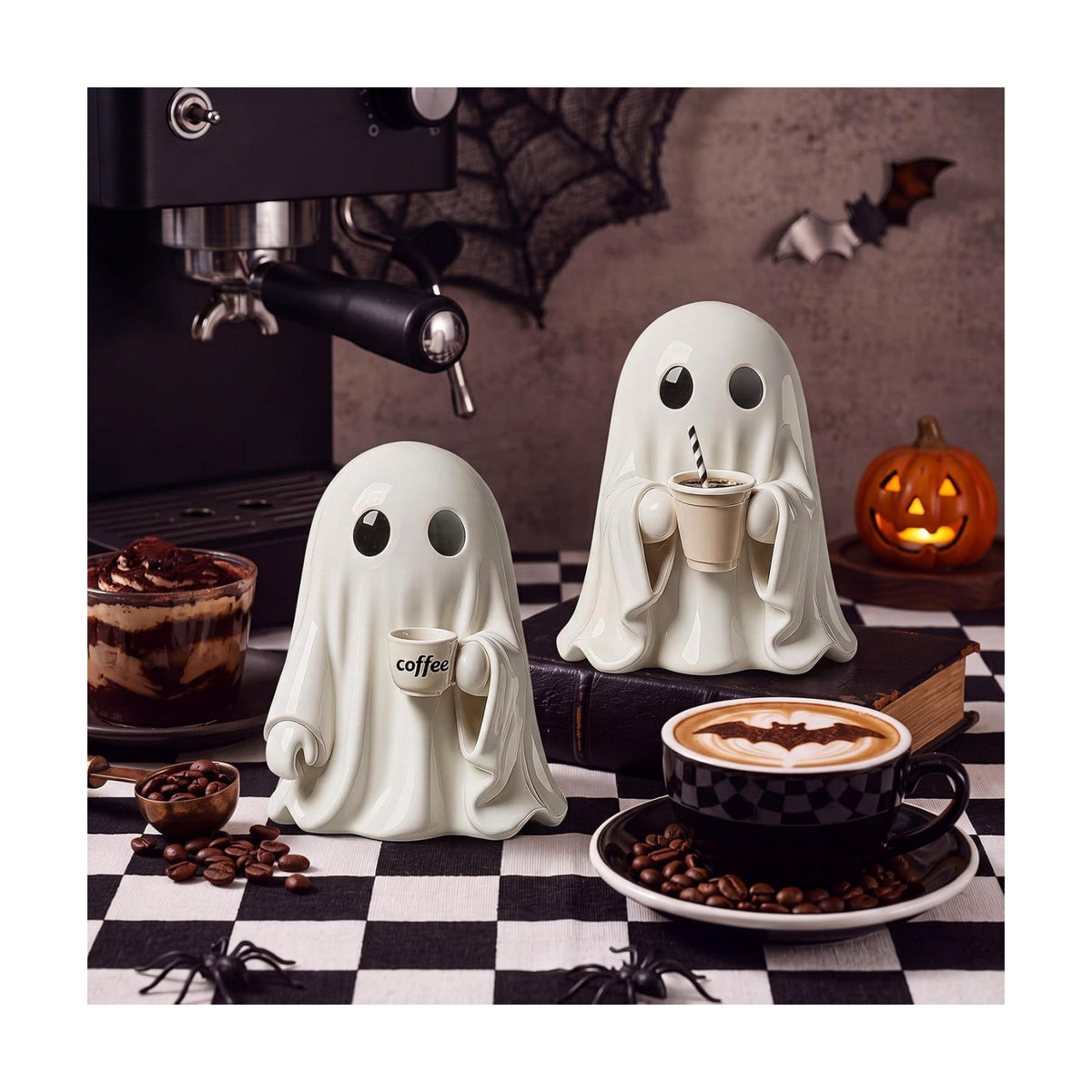 Simgoing 2 Pcs Halloween Coffee Bar Ghost Figurine Funny Ghost Table Decor