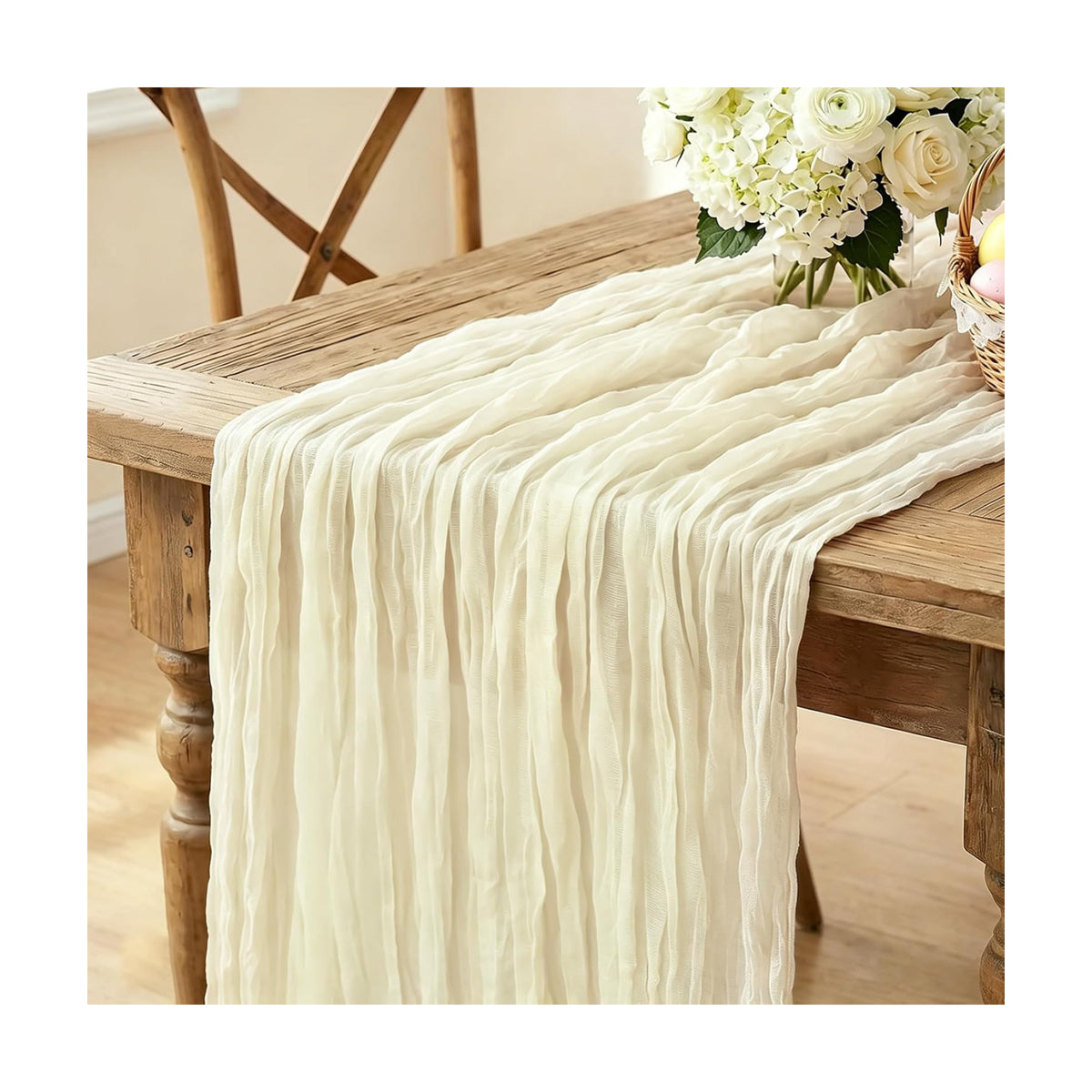 6Pcs Beige Table Runner, 10FT Rustic Cheesecloth Table Runner 35*120inch Boho Beige Runner for Wedding Bridal Shower Baby Shower Table Centerpiece Decorations