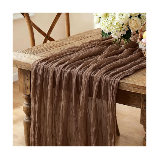 6Pcs Nude Cheesecloth Table Runner, 10FT Rustic Nude Gauze Table Runner 35*120inch Boho Runner for Wedding Bridal Shower Baby Shower Table Centerpiece Decorations