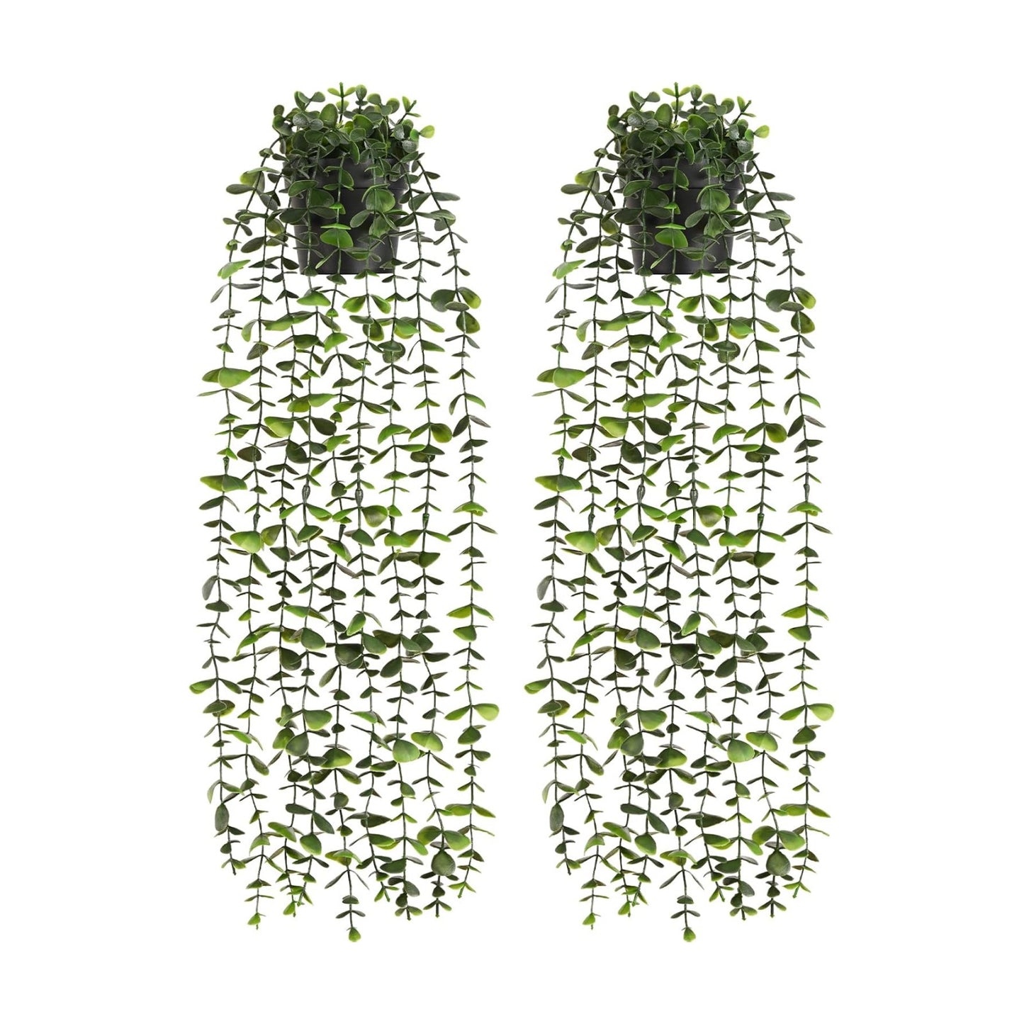 Waipfaru 2Pcs Fake Hanging Plants with Pot, Potted Faux Eucalyptus