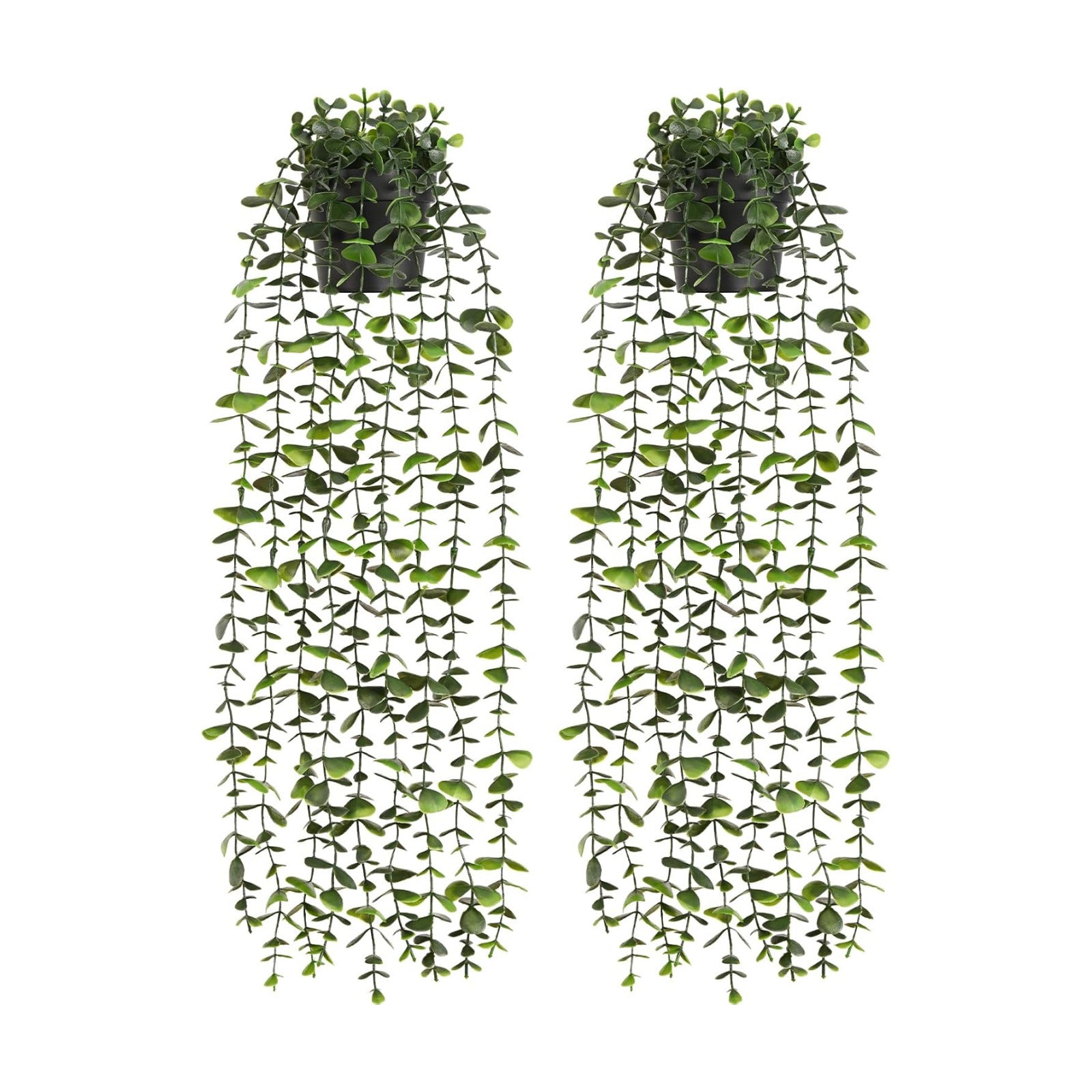 Waipfaru 2Pcs Fake Hanging Plants with Pot, Potted Faux Eucalyptus