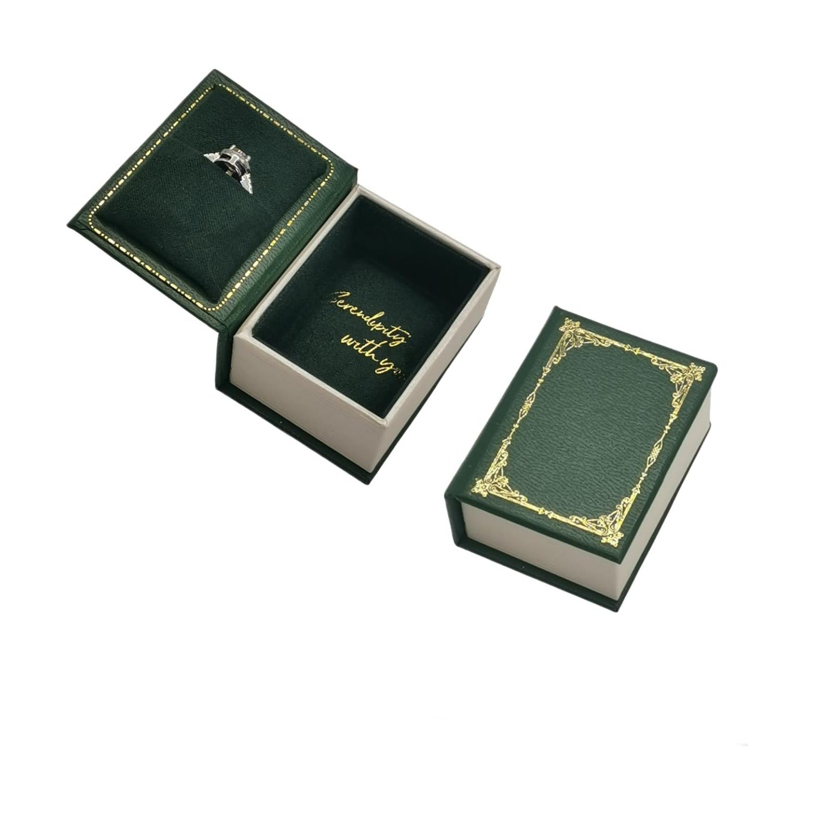 Book Shaped Ring Box / Dark Green-book