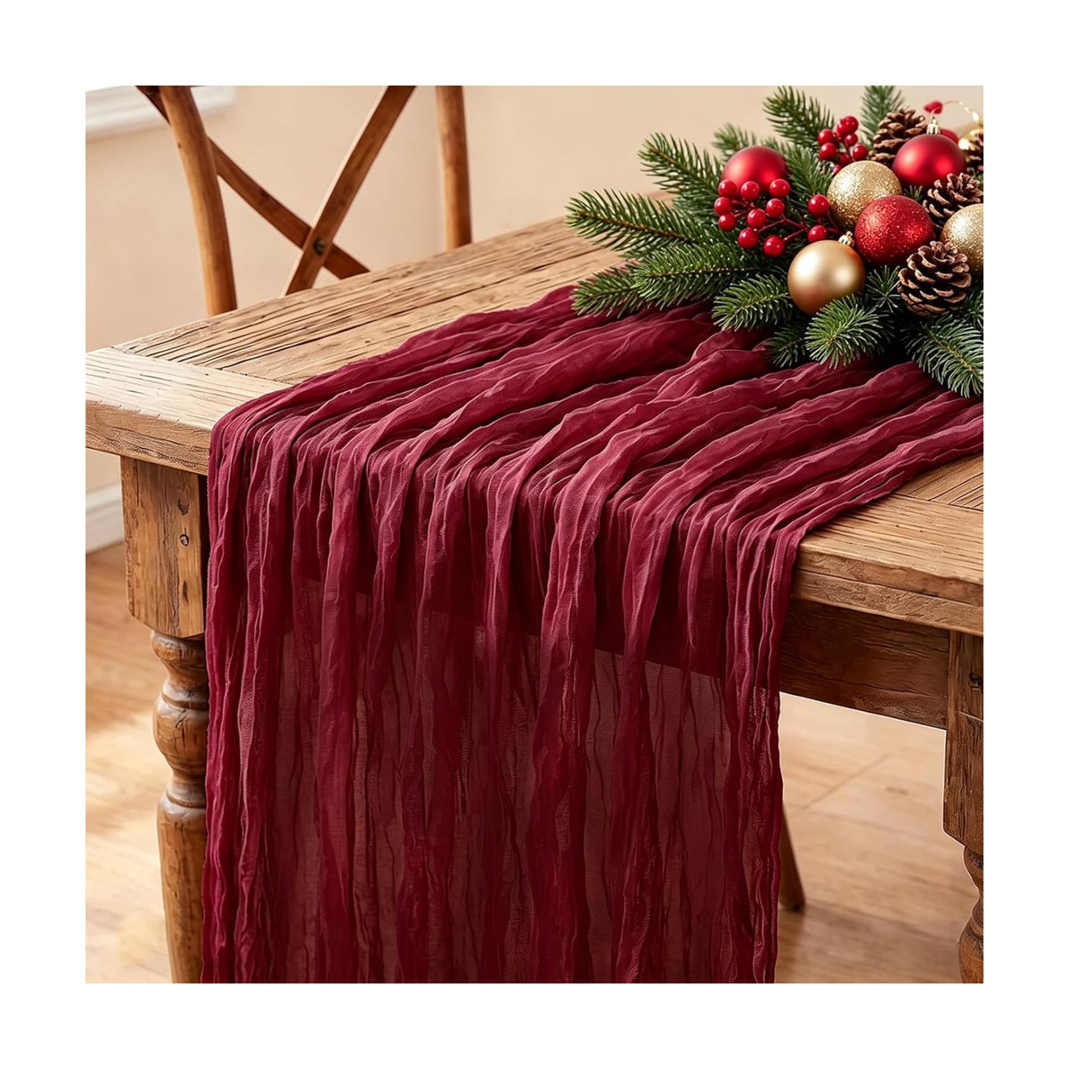 3Pcs Burgundy Table Runner, 10FT Boho Rustic Burgundy Maroon Table Runner 120inch Cheese Cloth Red Runner for Wedding Christmas Birthday Holiday Party Decorations