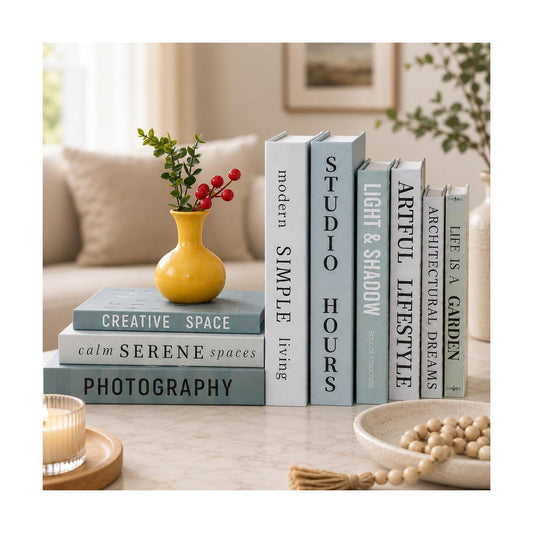 Faux Book Storage Boxes / Sage-beige / 9 Books / Set of 9