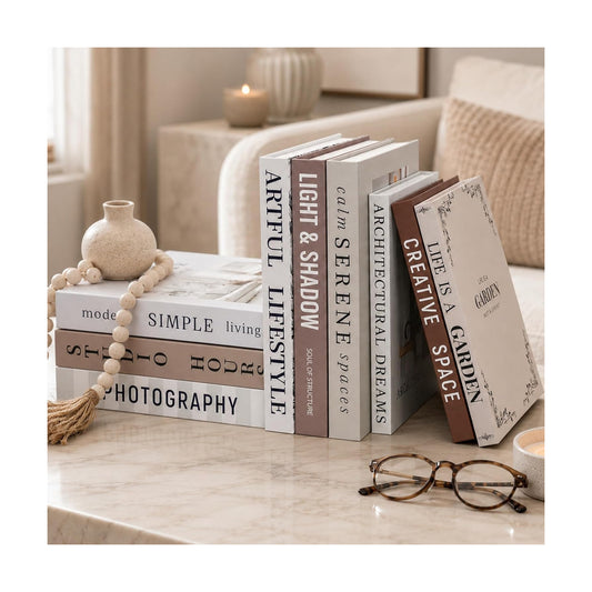 Faux Book Storage Boxes / Brown-beige / 9 Books / Set of 9