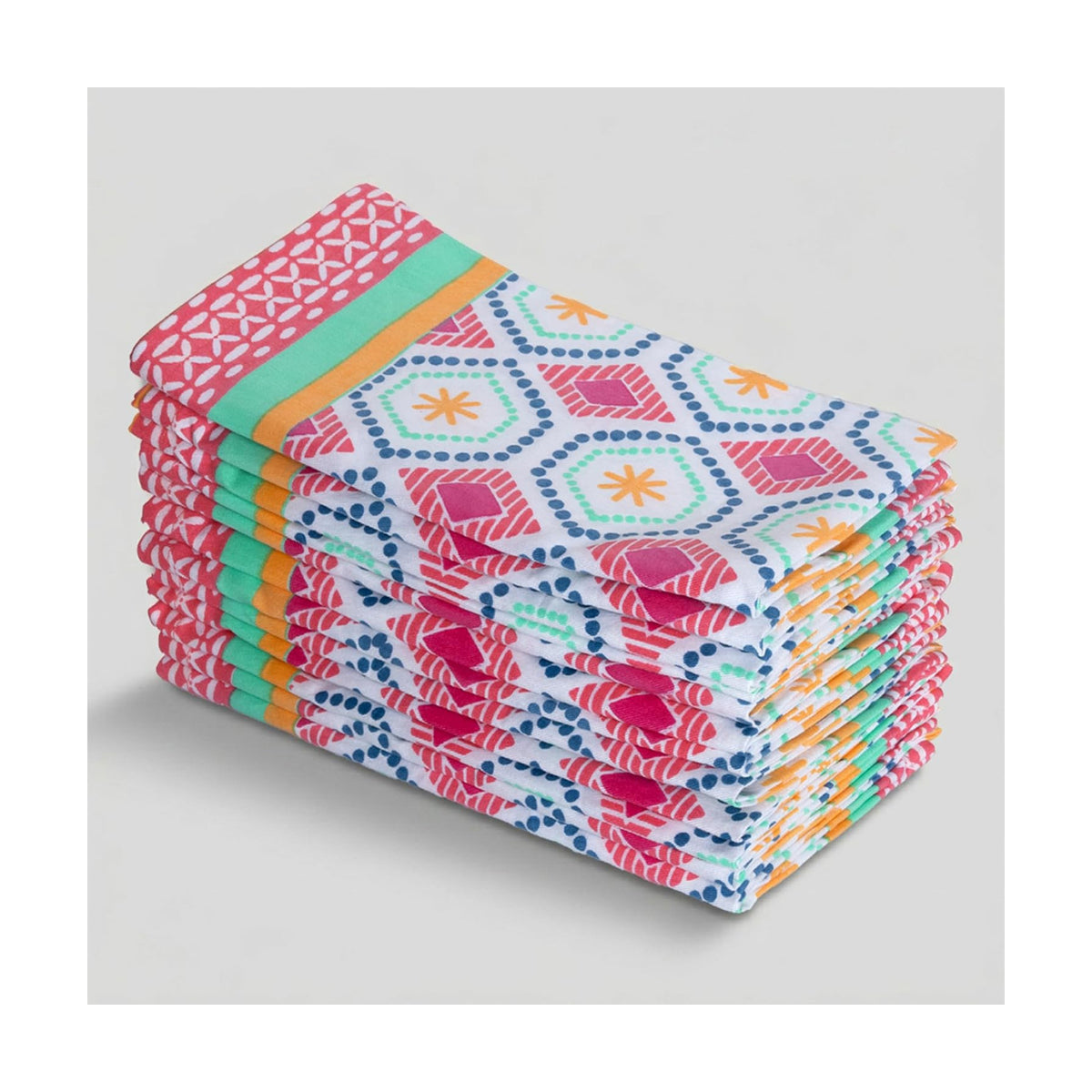 FINGERCRAFT Cloth Napkins Set of 12, 100% Cotton, 20x20 Inch, Coral Oasis | Mitered corner, washable, soft, absorbent
